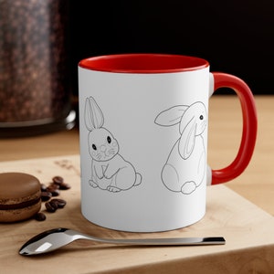 Kaninchenbecher, Minimalistisches Kaninchen, niedliches Häschenbecher, gemütliche Winterbecher, Kaninchen-Liebhabergeschenk, Häschenliebhaberbecher, Naturbecher, Akzentkaffeebecher, 11 Unze