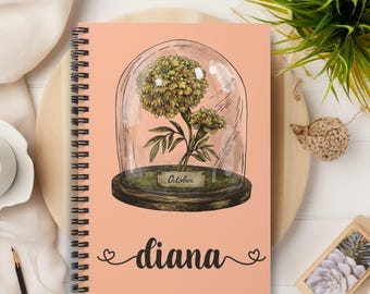 Birth Flower Notebook, Personalized Spiral Notebook Journal with Month and Name, Custom notebook planner gift for women Birthday Best Friend