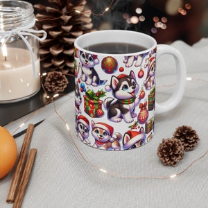 Siberian Husky Mug, Christmas Husky Puppy Pattern Mug,  Husky Xmas, Siberian Husky Gift, Cute Dog Lover Mug, Pet Lover&#39;s Gift Mug, Husky Mom