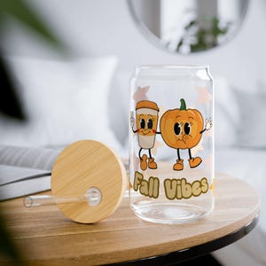 Fall Vibes Libbey Tasse, Eiskaffeeglas, Pumpkin Gewürzdose, Fall Vibes 16 Unzen Glas Sipper Tasse mit Deckel und Strohhalm, Geschenk für die Herbstsaison