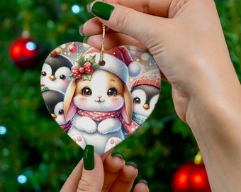 Bunny Ornament, Christmas Ornaments, Bunny & Friends Ornament, Bunny Gifts for Her, Bunny Ornament for Kids, Christmas Penguins, Kids Gift