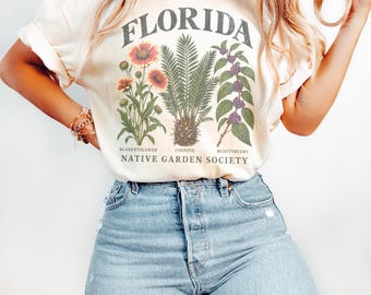 Florida Native Garden Society Shirt, Comfort Colors Tee, Blanketflower Coontie Beautyberry Graphic, Botanical Gardening Shirt