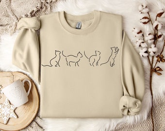 Sudadera con gato, sudadera divertida con gato, suéter con gato para mujer, camiseta de diseño minimalista, sudadera con gato para todos, sudadera con gato para mamá