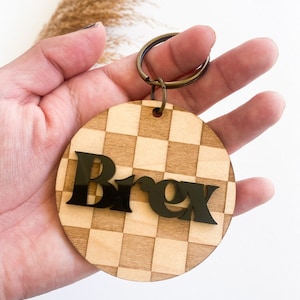 Checkered Bag Tag 3D KeyChain Acrylic Name Tag Bag Tag Luggage Tag Diaper Bag Tag Lunch Box Tag Backpack Tags Kids Tag Wooden Tag School Tag