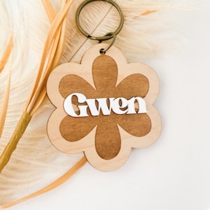 Daisy Bag Tag 3D KeyChain Acrylic Name Tag Bag Tag Luggage Tag Diaper Bag Tag Lunch Box Tag Backpack Tags Kids Tag School Tag Wooden Tag