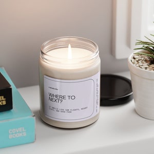 Where To Next, Soy Wax Candle, Housewarming Gift, Travel Gifts, Collectible Candle, Travel Gifts,  Flights Not Feelings, Eco Friendly 9oz.