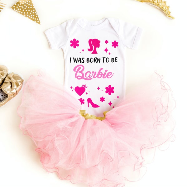 Born to be Barbie. Editable baby girl clothes/ T-shirt/ present graphic template.