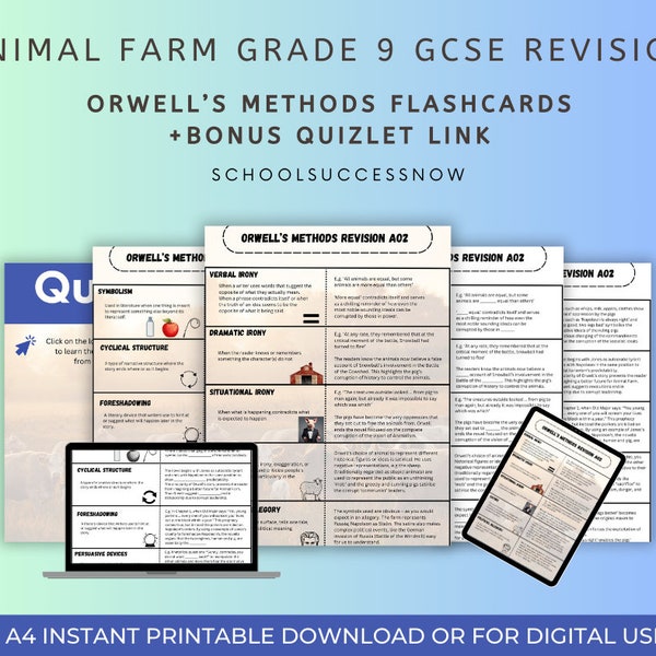 Animal Farm GCSE Resources - Orwell's Methods Flashcards, Posters, AO2, essential for Grades 6-9