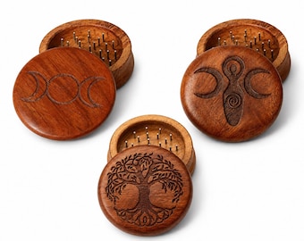 Wooden Carved Herb and Incense Grinder: 3” Round