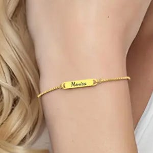 Personalized Name Bar Bracelet Stainless Steel Chain Engraved Gold Plated Silver Jewelry for Women Best Friend Birthday Gift for Friends