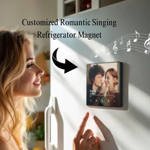 Ímã de geladeira personalizado com música: Exibe fotos e músicas, alto-falante Bluetooth (acrílico, recarregável, 10 cm)
