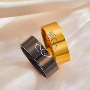 Personalized Friendship Rings Pull Hook Engraved Heart Printed Design Jewelry Best Friend Initials Promise Rings Birthday Gift for Friends