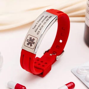 Custom Emergency Medical Alert Bracelet Adjustable Silicone ID for Men Women Engraved Emergency Info First Aid Safety Gift for Friends