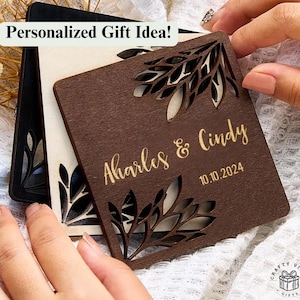Personalized Wooden Coaster Set Custom Name Engraved Coasters Gift for Couples Anniversary Housewarming Wedding Decor Gift for Him or Her