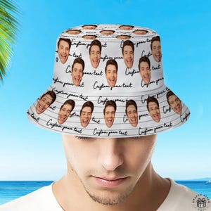 Personalized Photo Bucket Hat with Name Unisex Summer Beach Hat Funny Vacation Cap Unique Bachelorette Stag Party Keepsake Gift for Friends