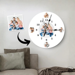 Custom Picture Clock - Family Photo Wall Clock - Personalized Gift, PVC Material, 9.8 Inch, Home Decoration