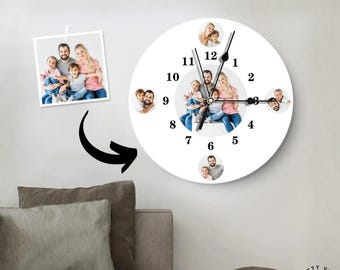 Klok op maat - Wandklok familiefoto - Gepersonaliseerd cadeau, PVC-materiaal, 9,8 inch, Woondecoratie