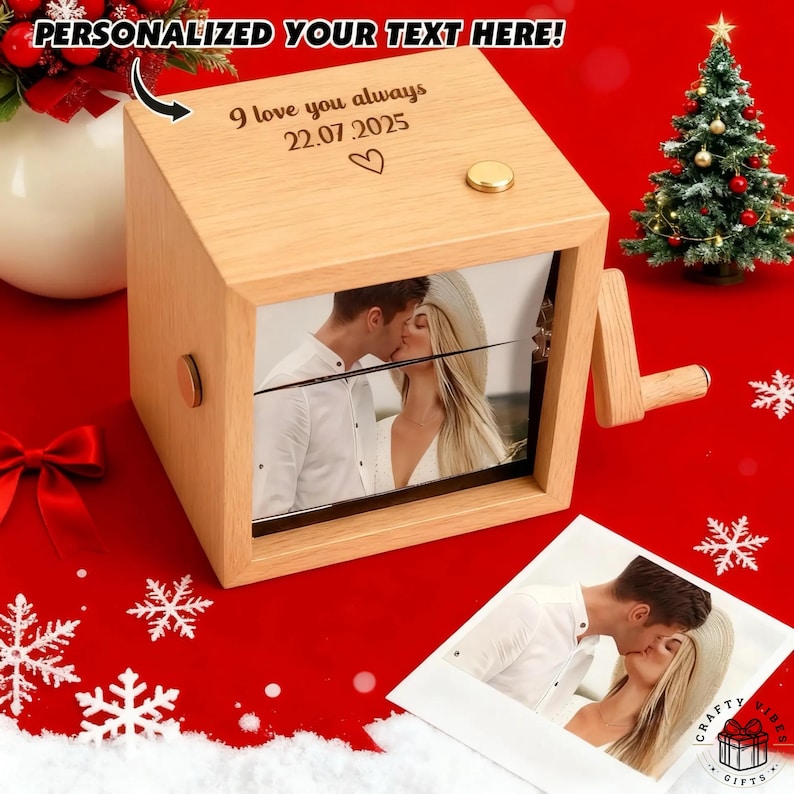 Custom Photo and Music Flipbook Frame Engraved Text Animation Machine Hand-cranked Photo Album with Light Anniversary Gifts Couple Gifts