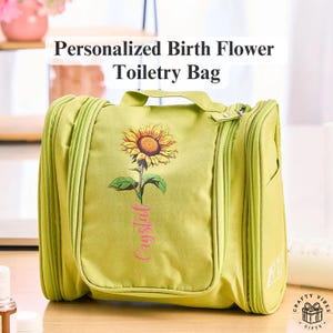 Trousse de toilette personnalisée avec fleurs de naissance, trousse de voyage étanche pour anniversaire, trousse de maquillage suspendue, organisateur de trousse de toilette, trousse à cosmétiques, cadeau pour elle