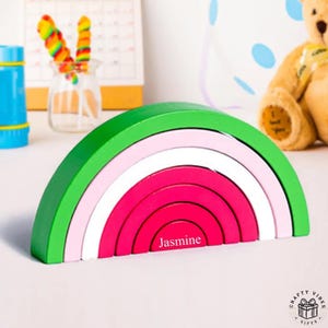 Kids wooden rainbow nesting puzzle educational stacking board toy