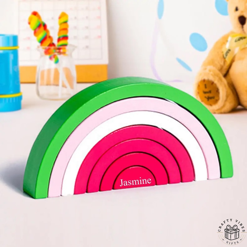 Kids wooden rainbow nesting puzzle educational stacking board toy