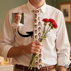 Diseño personalizado de corbata con foto y rostro, accesorio personalizado para hombre, regalo corporativo con humor (55 x 8 cm, poliéster)