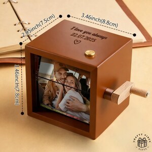 Custom Photo and Music Flipbook Frame Engraved Text Animation Machine Hand-cranked Photo Album with Light Anniversary Gifts Couple Gifts