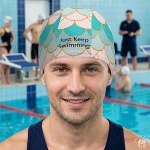 Custom Shell Swim Cap | Personalized Swimming Hat | Seashell Print Headwear for Men & Women | Swimwear Accessory | Gift for Swimmers