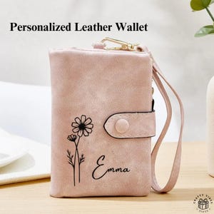 Carteira de couro personalizada para mulheres, aniversário, flor, festa de noiva, dama de honra, proposta, design floral, carteira feminina, presente para sua melhor amiga