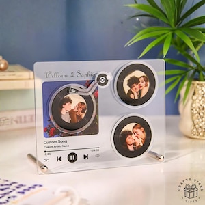Custom Vinyl Record Frame - Rotatable NFC Music Photo Display - Personalized Acrylic, Unique Anniversary or Wedding Decor Gift