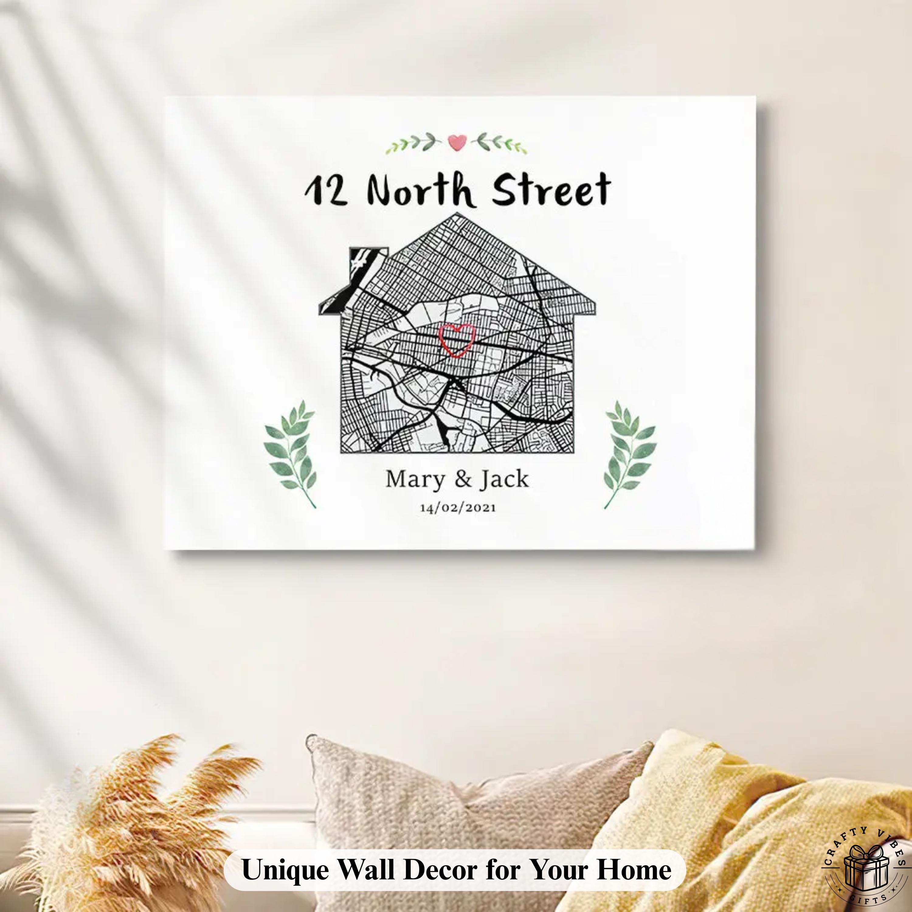 Shape Address Personalized New Home Map Canvas House Shape Address First Home Living ...