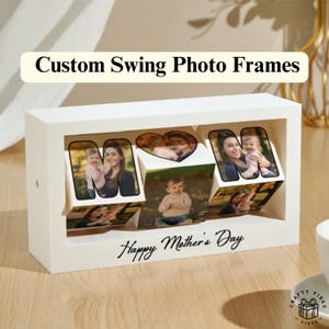 Custom Swing Photo Frames Photo Keepsake Birthday Gifts Cube Photo Rotating Display Home Display Accents Photo Cube Gift for Mother Decor