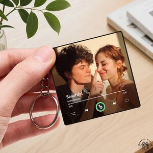 Custom Photo Song Keychain: Personalized Music Lover Gift, Black or White Frame | Acrylic, USB Song Selection, 7x7cm Size