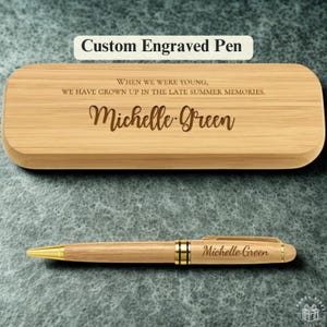Aangepaste gegraveerde pennenset naam monogram verjaardag kantoorbenodigdheden feestartikelen houten pen en etui kantoorbenodigdheden cadeau voor vader directie pennen