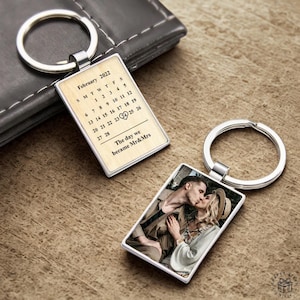 Meaningful Date Gift Custom Photo Keychain, Engraved Keepsake (Personalized Calendar, Stainless Steel, 4.6x2.7cm)