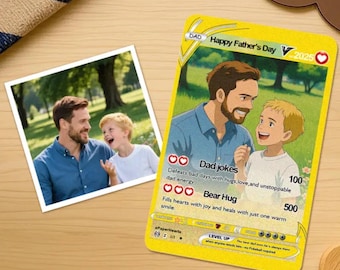 Poke Card Custom - Personalized Anime Photo Card - Dad Gift, Cartoon Style Artwork, Stainless Steel Keepsake, Gamer Present