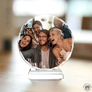 Sfera di cristallo rotonda personalizzata con foto: idea regalo romantica, incisione laser (sfera di vetro da 80 mm, lampada da notte)