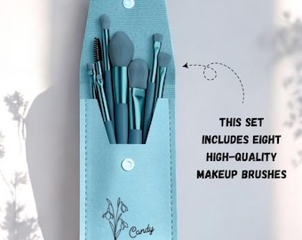 Birth Flower Gift Personalized Makeup Brush Bag: Custom Name PU Leather, Compact Travel Cosmetic Pouch | Durable, Bridesmaid Present
