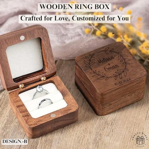 Custom Wooden Ring Box Engraved Name Personalized Anniversary Gift for Her Minimalist Ring Jewelry Holder Keepsake Romantic Gift for Wife