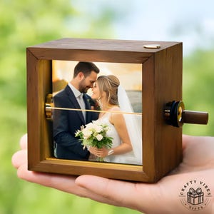 Flip Book Frame: Personalized Mechanical Photo Display - Solid Wood, USB Lighted, Romantic Gift for Couples
