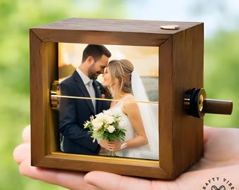 Custom Flip Book Frame Personalized Photo Display: Mechanical Animation, Solid Wood Craftsmanship USB Lighted, Romantic Anniversary Gift
