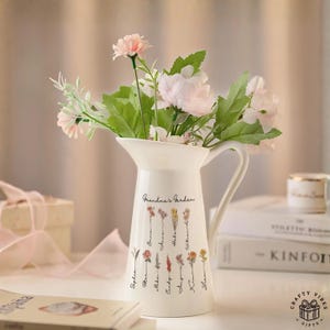 Custom Birth Flower Ceramic Vase, Personalized Floral Engraving (5.7in, High-Quality Ceramic, Gift for Mom and Family)