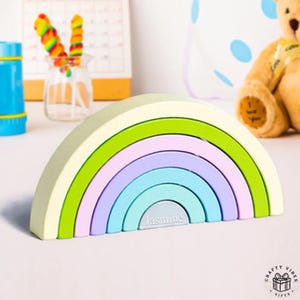 Wooden rainbow arch stacker puzzle building blocks gift for children
