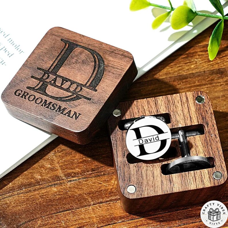 Personalized Groomsman Cufflink Custom Engraved Wedding Party Gift Box