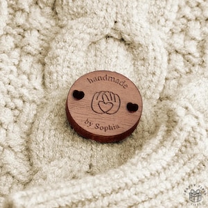 Knitting Tags Wooden Custom Buttons: Personalized Walnut Wood Craft Labels (15-Piece Set, 0.98in Diameter, Eco Friendly)