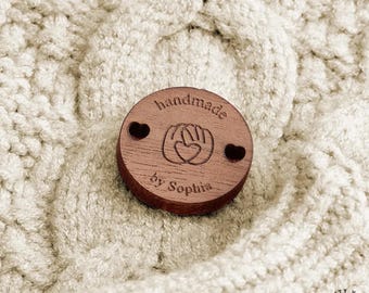 Knitting Tags Wooden Custom Buttons: Personalized Walnut Wood Craft Labels (15-Piece Set, 0.98in Diameter, Eco Friendly)
