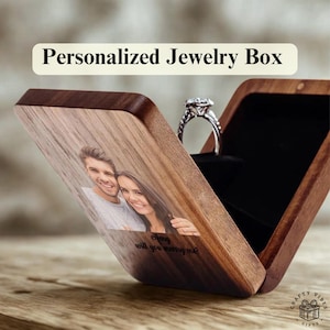 Gepersonaliseerde sieradendoos aangepaste foto slanke ringhouder cadeau voor haar verlovingsvoorstel bruiloft sieraden organisator jubileum ringdoos cadeau