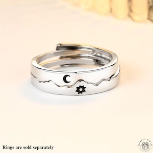 Anelli Sole e Luna abbinati, anelli di promessa per coppia, gioielli regolabili per anniversario di matrimonio per la moglie, set di anelli per coppie, regalo per gli innamorati