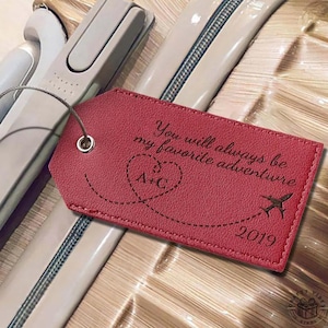 Custom Luggage Tags Leather Initials Anniversary Luggage Tag Keepsake Travel Name Tags Accessory Airplane Name Sign Gift for Couple Tags