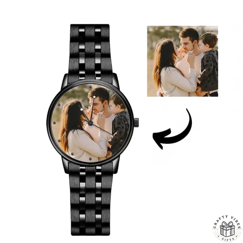 Stylish men’s watch with custom photo and waterproof design.